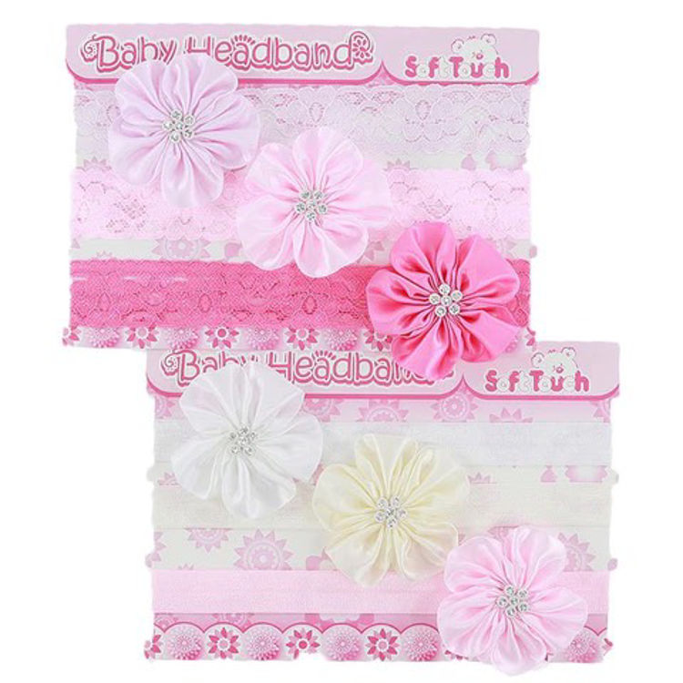 Picture of HB64-3404/1162-BABY PARTY/WEDDING GIRLS 3 SET PINK HEADBANDS